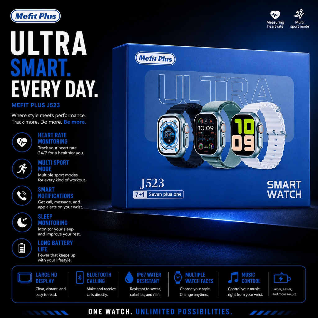 7-in-1 Ultra Smart Watch with 7 Interchangeable Straps – Bluetooth Calling & Fitness Tracker