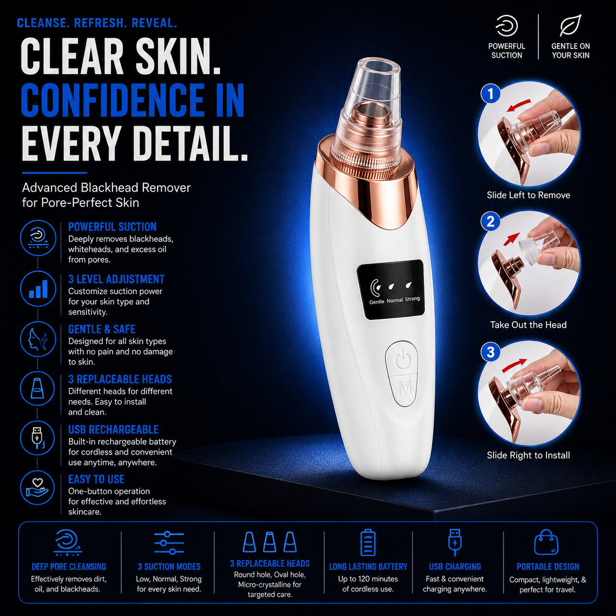 Electric Blackhead Remover Vacuum – USB Rechargeable Facial Pore Cleaner