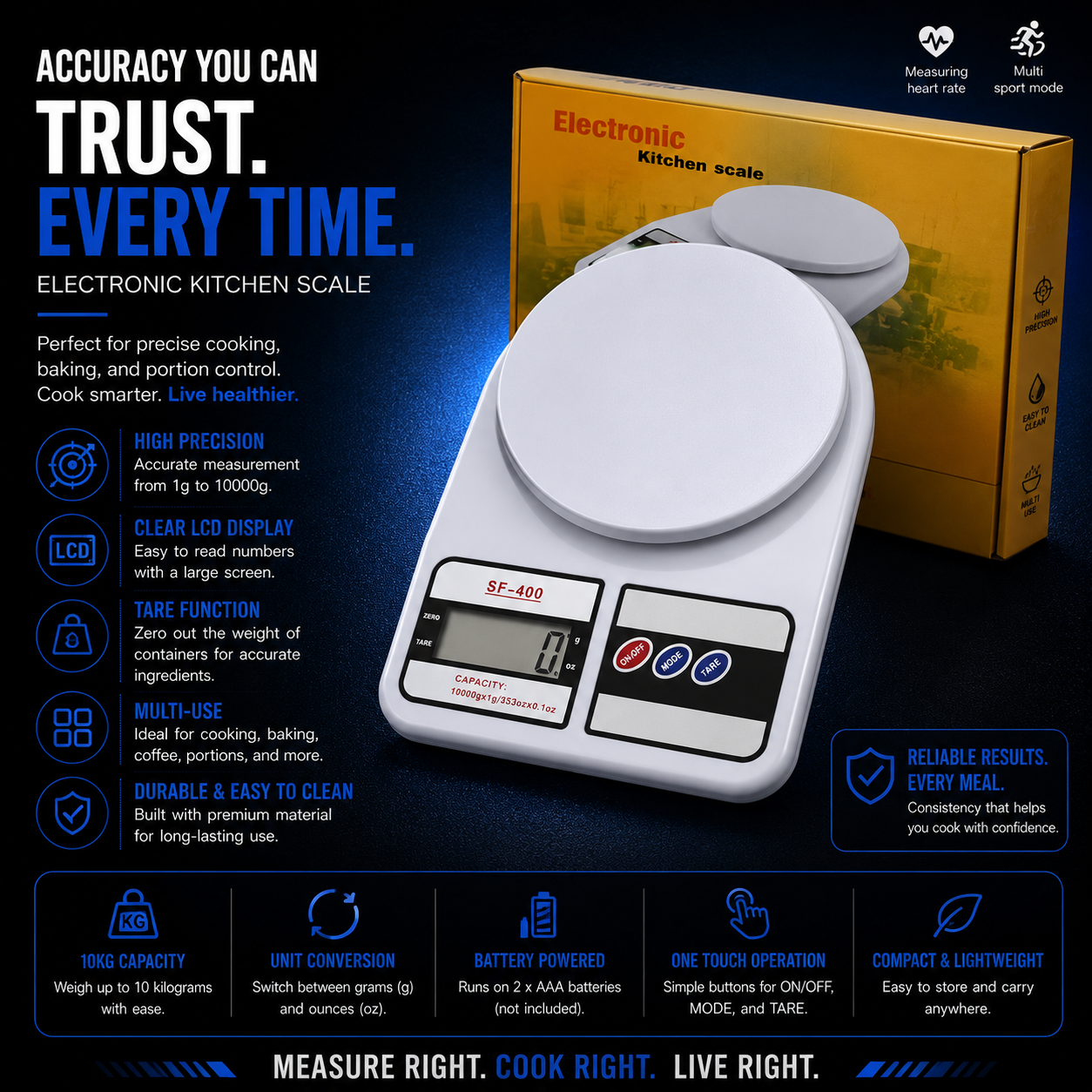 SF-400 Digital Kitchen Scale 10kg x 1g LCD Electronic Weighing Scale