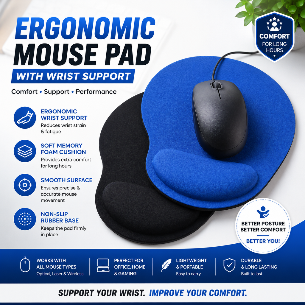 Ergonomic Mouse Pad with Wrist Rest – Non-Slip Memory Foam Mouse Pad