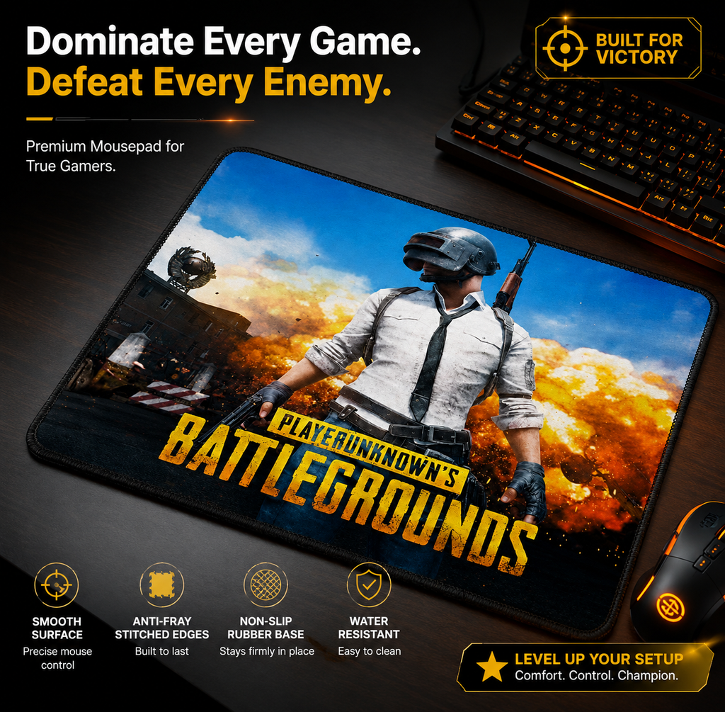 PUBG-Inspired Gaming Mouse Pad – Anti-Slip Extended Mouse Mat