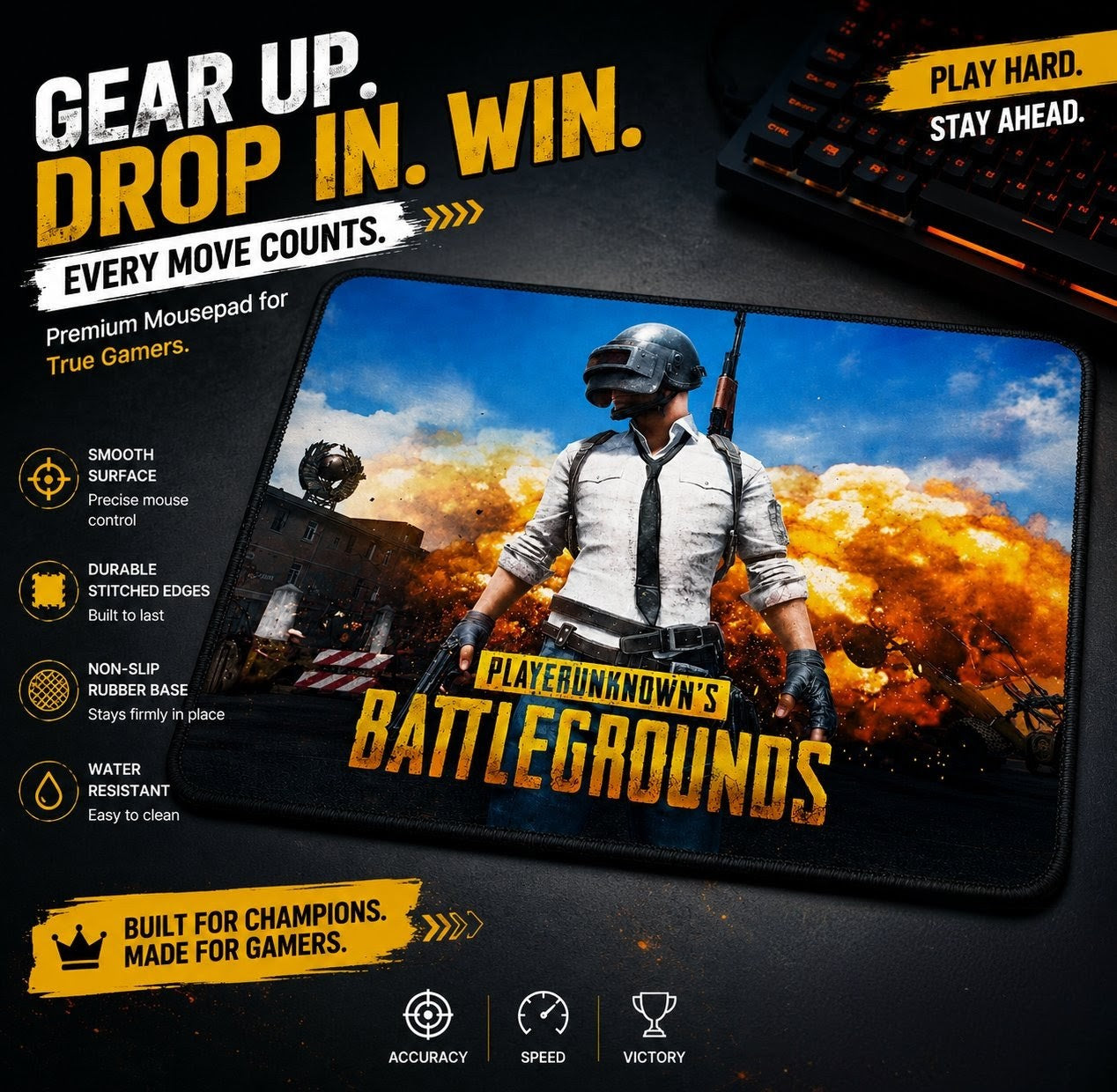PUBG-Inspired Gaming Mouse Pad – Anti-Slip Extended Mouse Mat