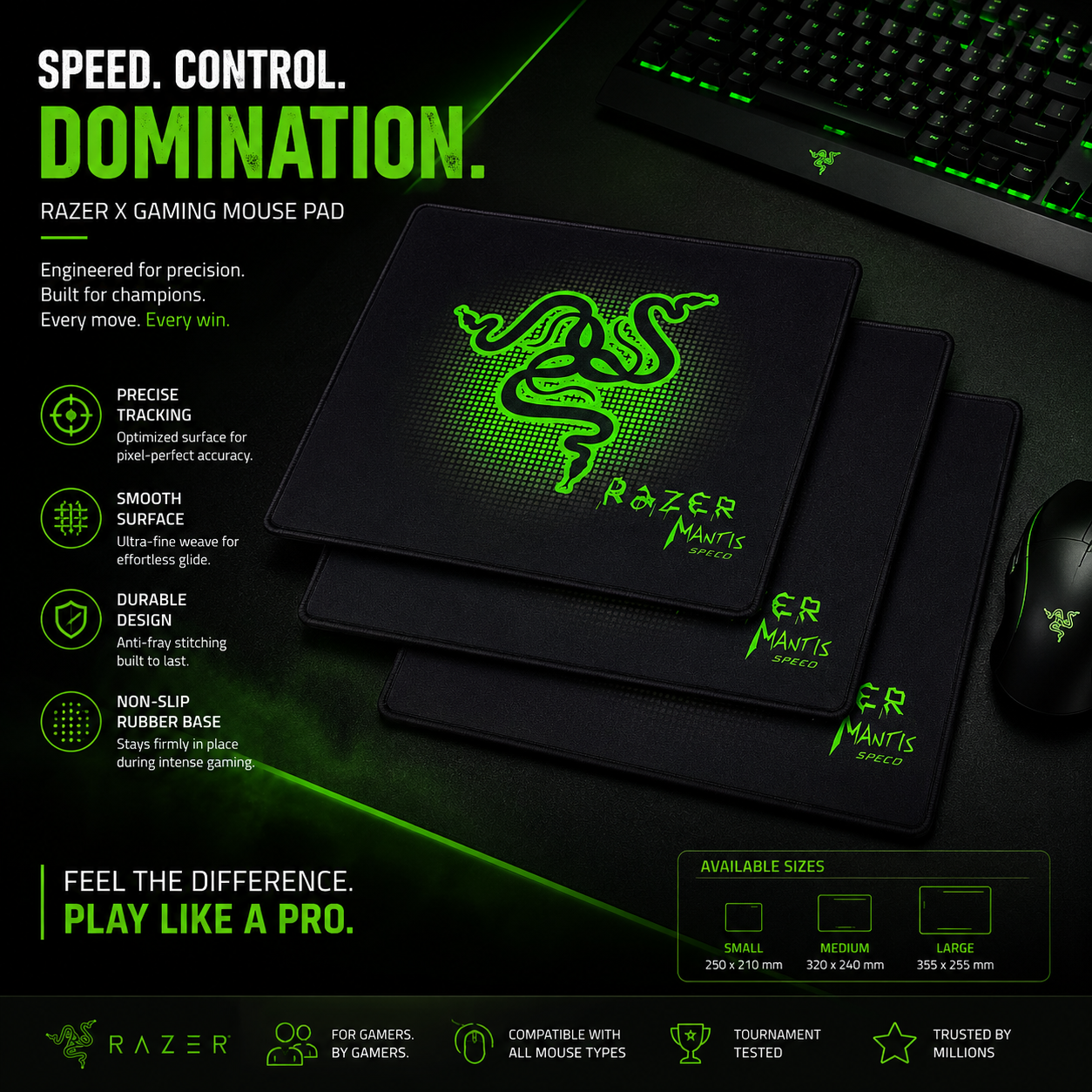 Razer X Gaming Mouse Pad – Anti-Slip Speed & Precision Mouse Mat