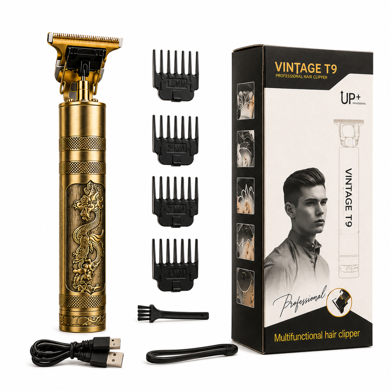 Vintage T9 Professional Hair & Beard Trimmer – Cordless Rechargeable Hair Clipper