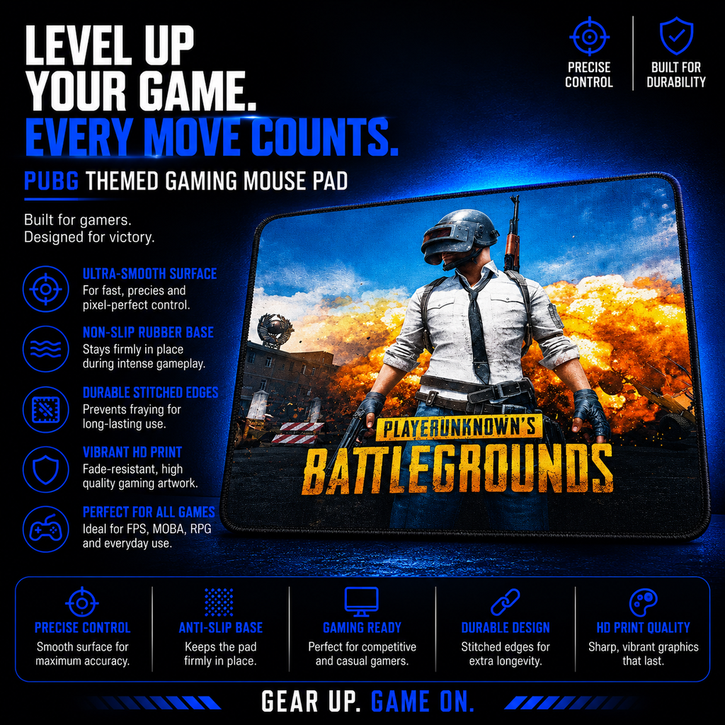 PUBG-Inspired Gaming Mouse Pad – Anti-Slip Extended Mouse Mat