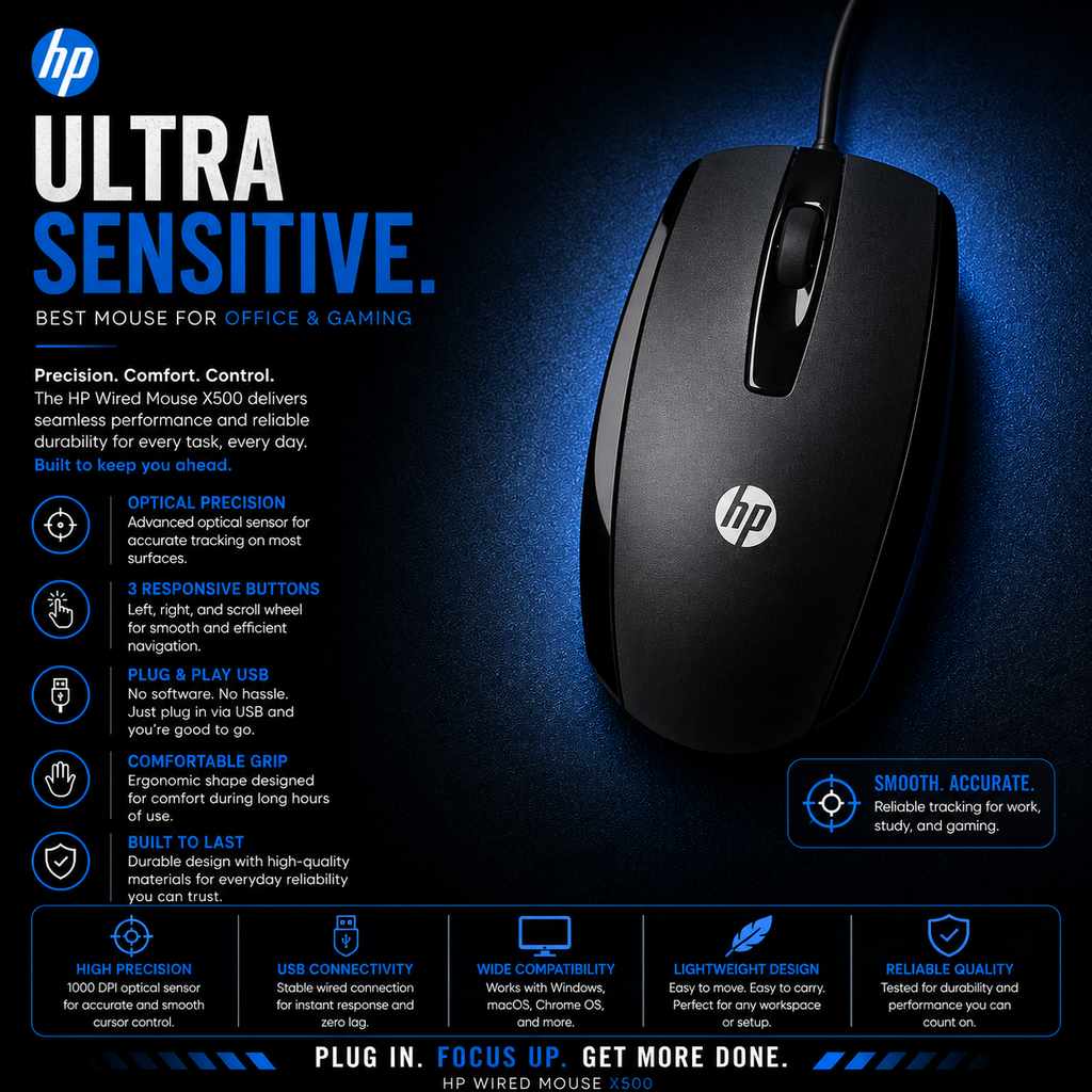 HP X500 Wired USB Optical Mouse